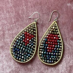 Handmade Wire Wrapped Teardrop Beaded Earrings